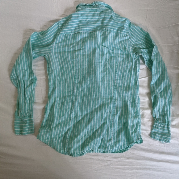 Bard McNutt Linen for Jm Crew Button Down Seafoam Turquoise White Stripe - Picture 2 of 4